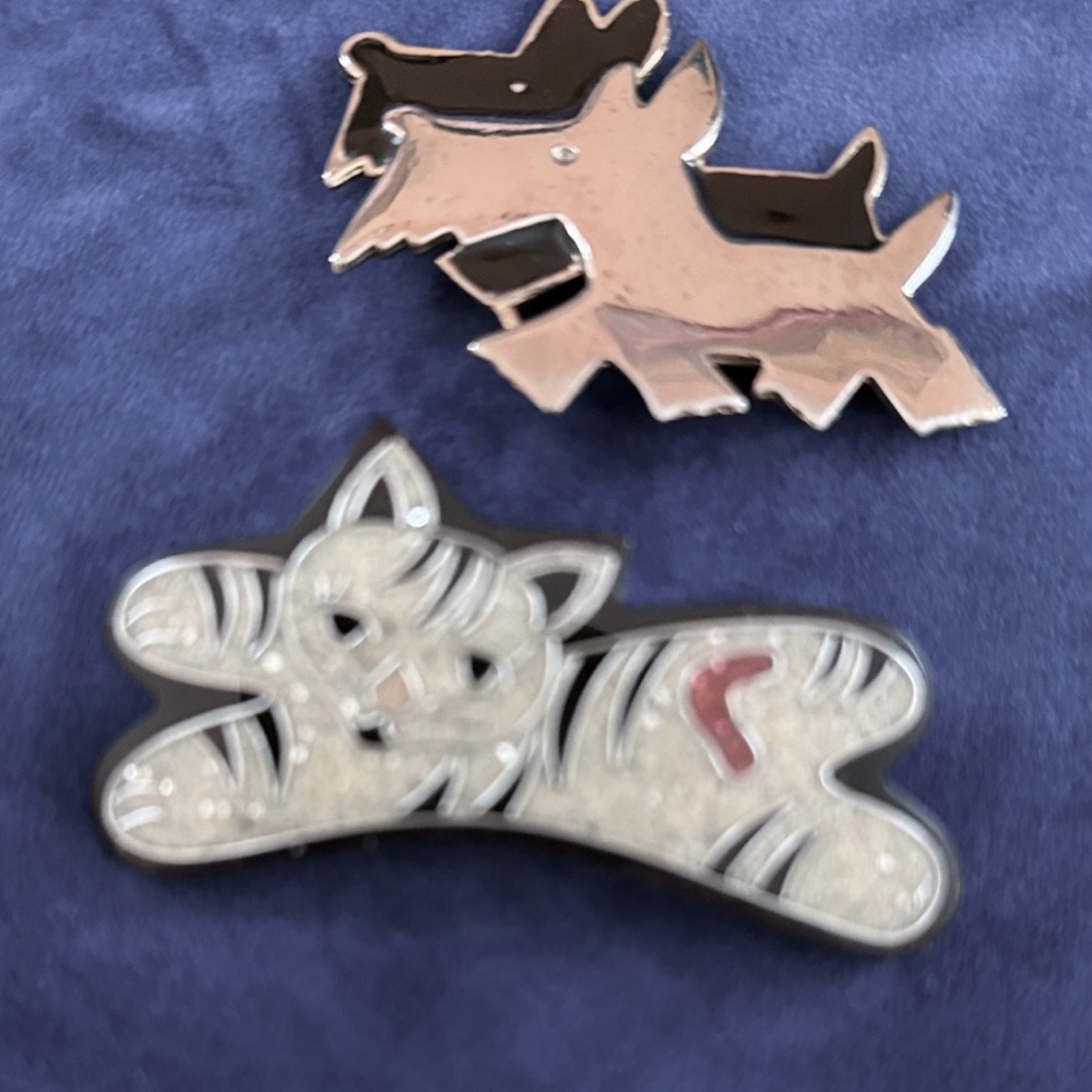 Vintage Dog & Cat Enamel and Pot Metal Brooch